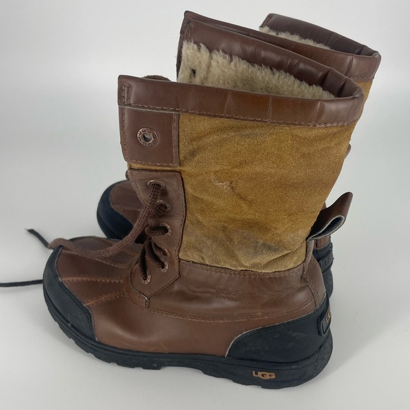 UGG Butte Kids Size 4 Leather Winter Boot Adirondack Style Brown Tan Waterproof - Picture 4 of 6
